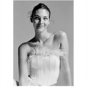 ZARA feather rim white corset top